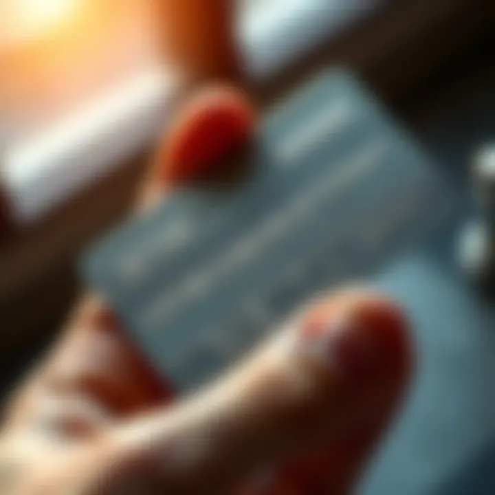 A close-up of a custom engraved metal card showcasing detailed text and design, held in a person's hand.