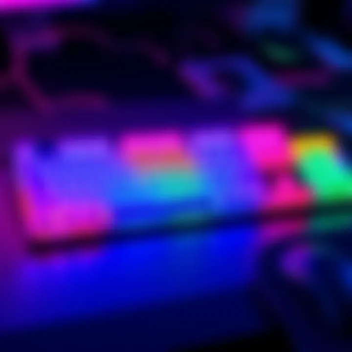 A Macropad with vibrant RGB lighting, showcasing different color presets and key layouts for customization.