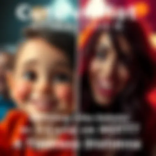 A split image showing a cute character with a charming smile on one side and a hot character with an alluring pose on the other side.
