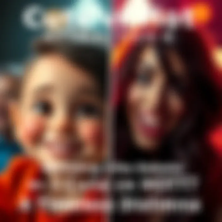 Cute vs Hot Attraction A split image showing a cute character with a charming smile on one side and a hot character with an alluring pose on the other side.