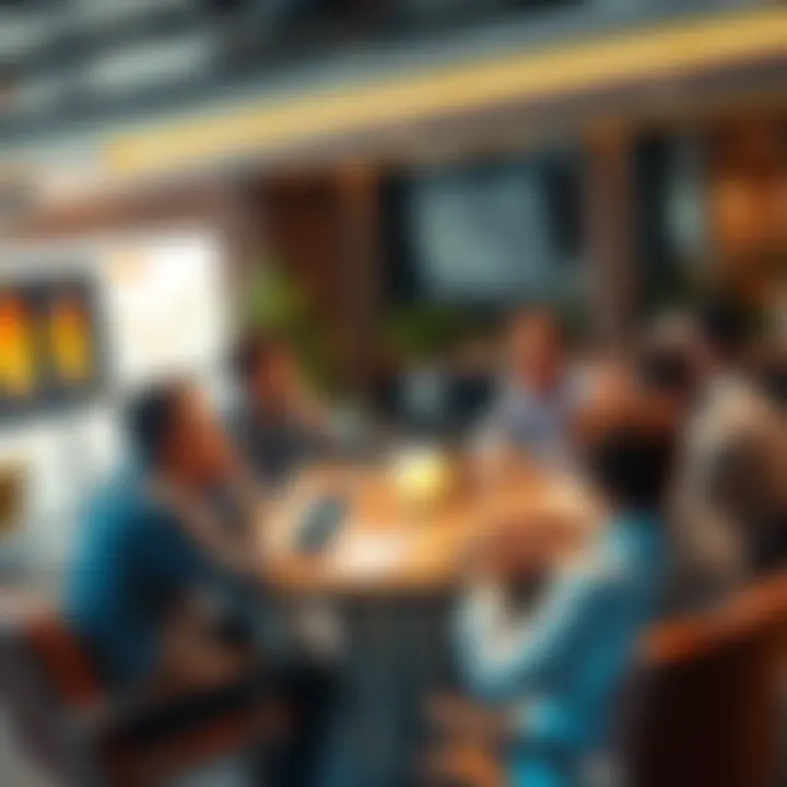 Daily Discussion Forum A group of people engaged in a lively discussion about current events and trading strategies at a round table.