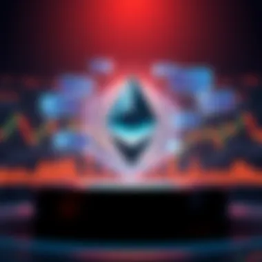 Graphic showing Ethereum logo with chat bubbles and price charts