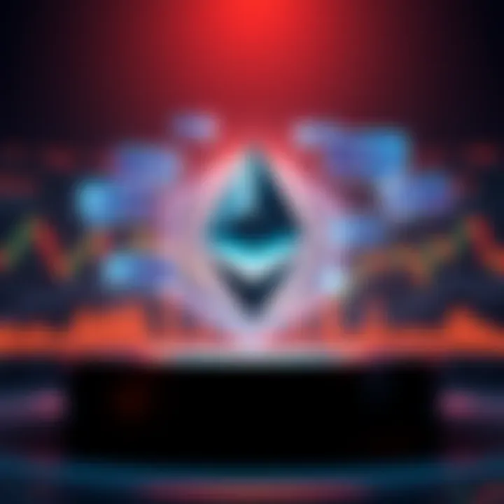 Graphic showing Ethereum logo with chat bubbles and price charts