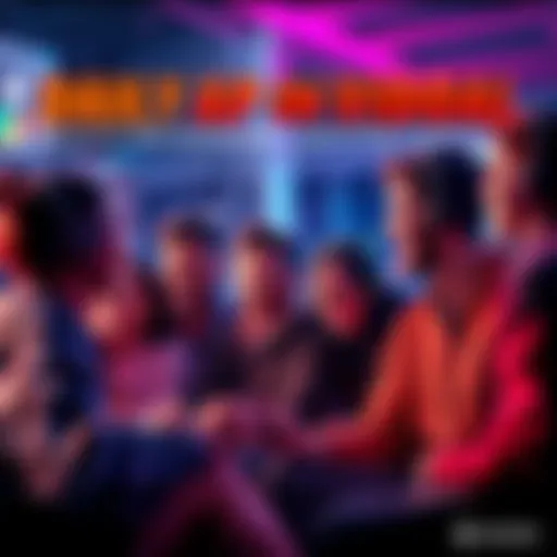 A diverse group of gamers discussing a daily cap on video ads to enhance their gaming experience, showing excitement and engagement.