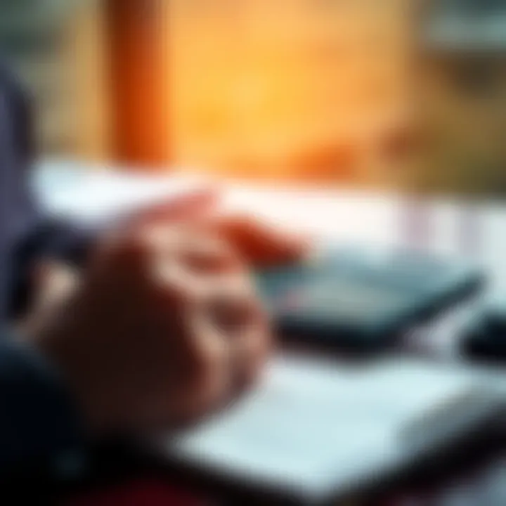 Person calculating daily dollar-cost averaging investments with a calculator and notebook