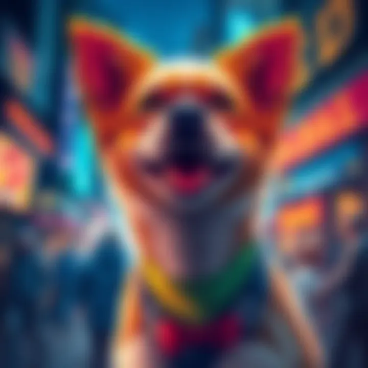 A colorful graphic representing updates from The Daily Dogelon community with a dog character and a news theme