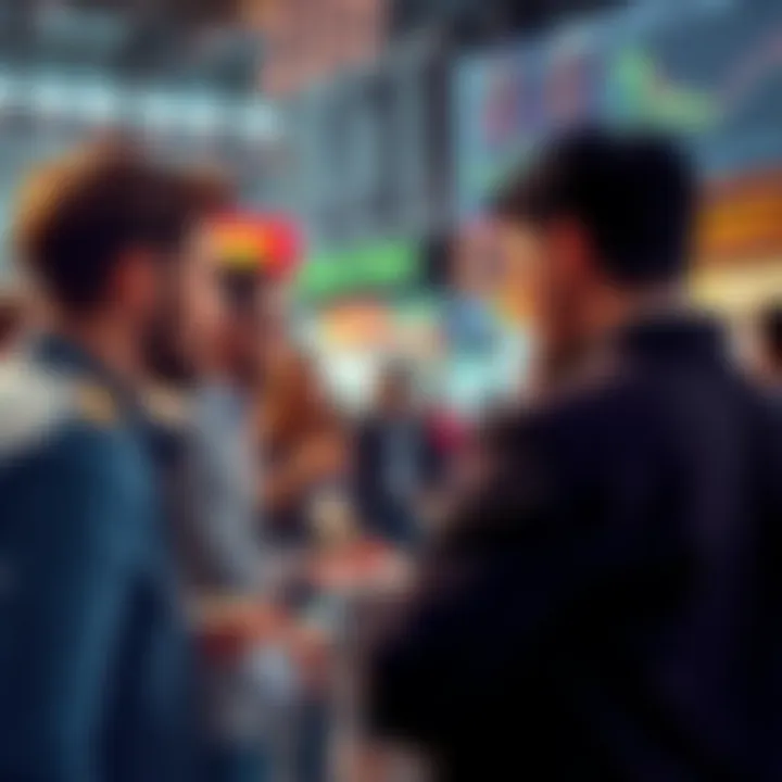 People engaging in a lively discussion about trading strategies and market events