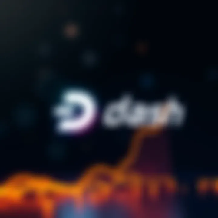 The Dash cryptocurrency logo displayed next to a downward trend line, symbolizing stagnation in user adoption compared to Bitcoin.