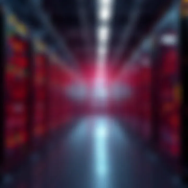 A modern data center filled with Bitcoin mining rigs and servers, showcasing the transition from AI technology to cryptocurrency mining.