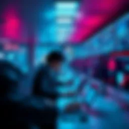 A secure office environment where employees use data protection tools on their devices, symbolizing data security efforts by companies.