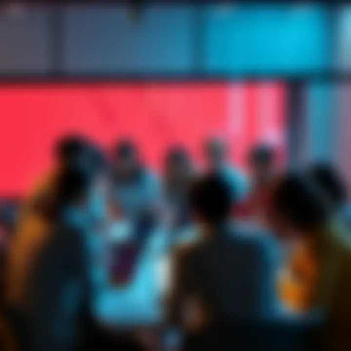 A diverse group of people gathered around a table, looking at laptops and discussing online data spamming incidents