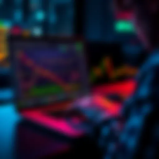 A person analyzing cryptocurrency charts on a laptop, weighing large-cap versus smaller-cap options.