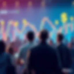 A group of people discussing cryptocurrency, with charts and dollar signs in the background, reflecting mixed opinions on its legitimacy.