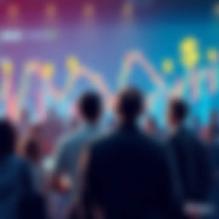 Debate on Cryptocurrency A group of people discussing cryptocurrency, with charts and dollar signs in the background, reflecting mixed opinions on its legitimacy.