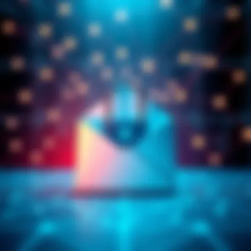 A digital illustration showing a locked email envelope symbolizing privacy in decentralized communication, with a network of nodes in the background to represent data control.