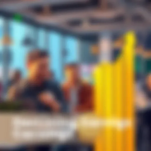 A graph showing a downward trend in earnings, with people looking concerned while discussing the changes.