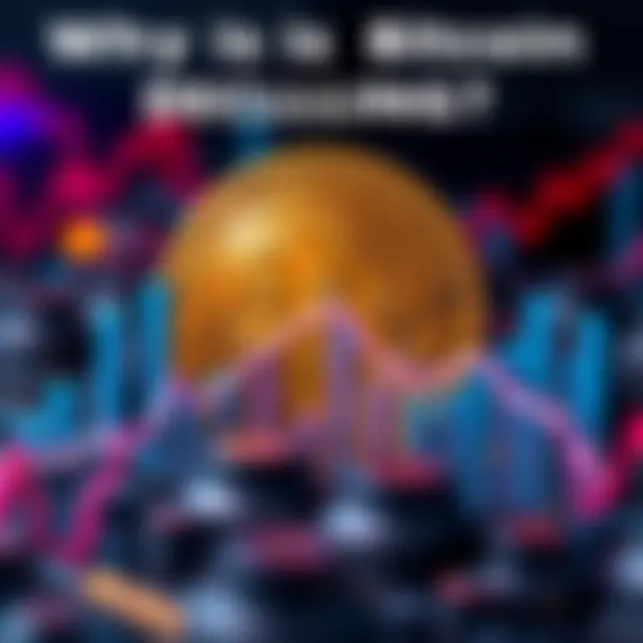 Graphic showing a downward trend in Bitcoin value with a digital coin in the background