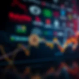 A graph showing a downward trend in Bitcoin's value amid market uncertainty, with broker logos faded in the background.