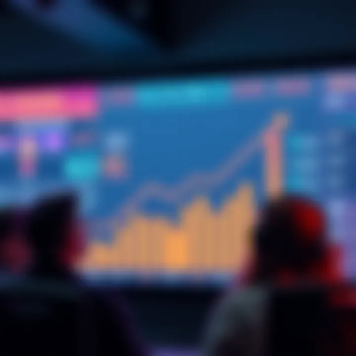 A graph showing a downward trend in token clicks, with people looking at the screen in concern.