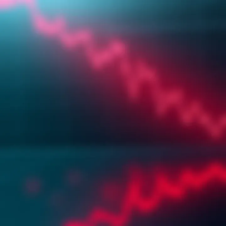 A downward trending chart illustrating the decline in Pi cryptocurrency's value, showcasing red lines and a falling graph.