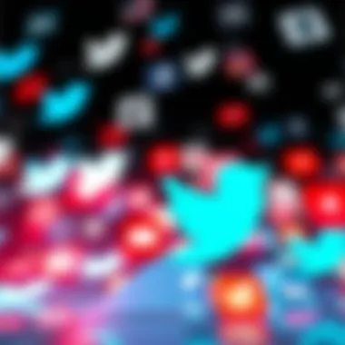 A graphic representation showing a downward trend in Twitter's influence with social media icons fading in the background.