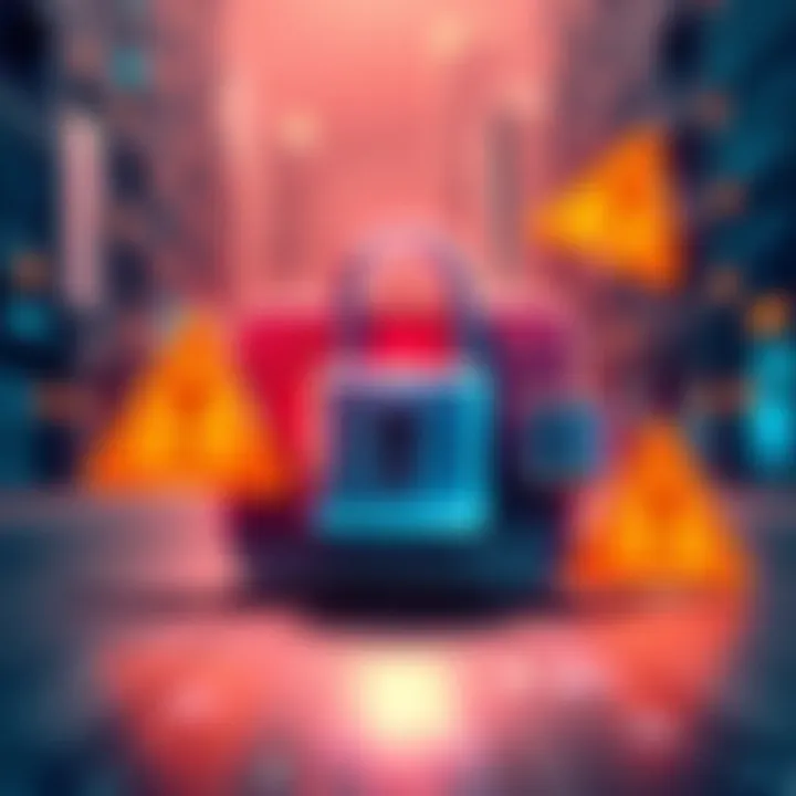 Illustration showing a digital wallet with a lock and warning signs, symbolizing security in DeFi after recent hacks.