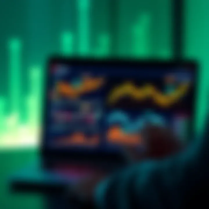 A person analyzing graphs and charts on a laptop screen, showcasing cryptocurrency performance and investment options in decentralized finance.