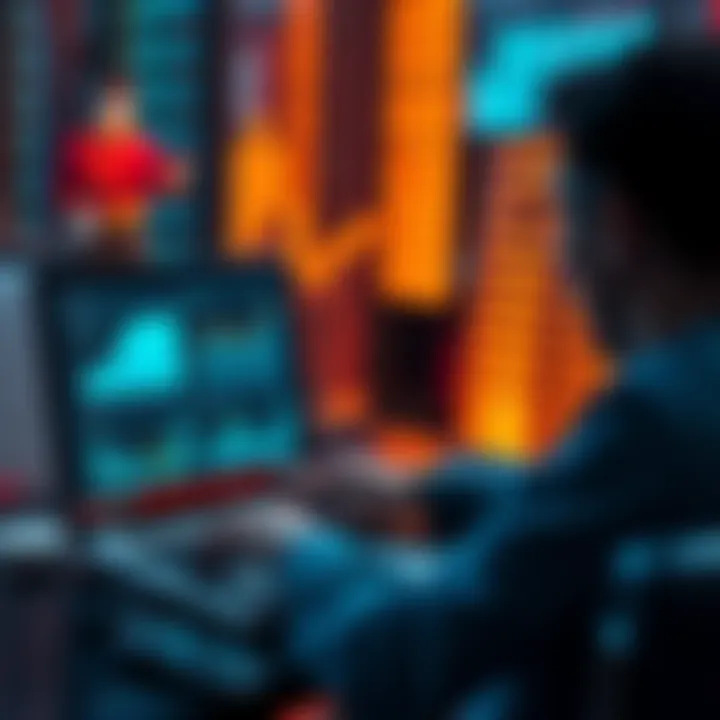 A person analyzing DeFi yield products on a laptop, graphs showing returns and risks on the screen.