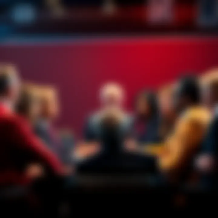 A group of diverse Democrats engaging in a serious discussion at a political meeting, showcasing different perspectives and strategies.