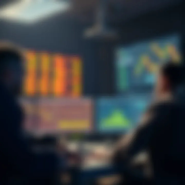 A group of developers collaborating on a crypto project, showing charts and coding on screens, symbolizing innovation