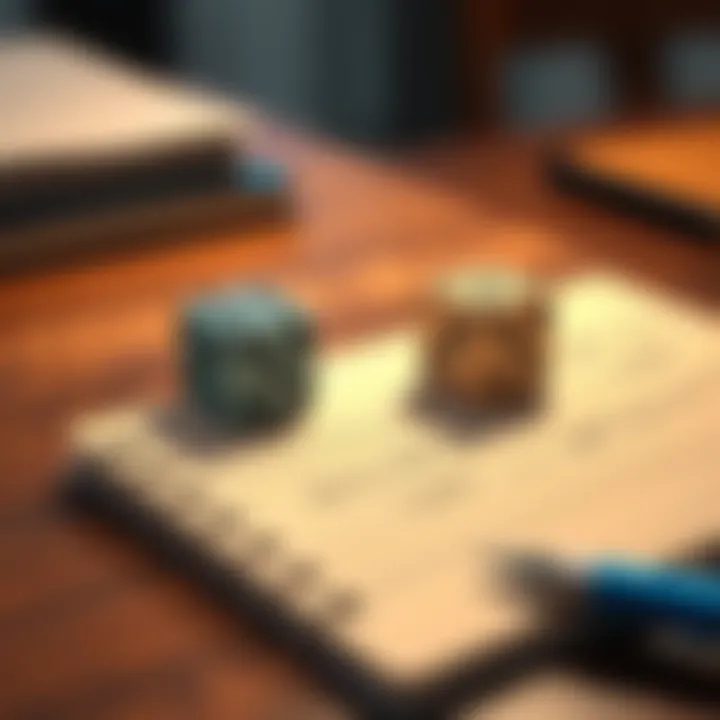 A pair of dice and a notebook on a table, illustrating the offline method for generating secure BIP39 seeds.