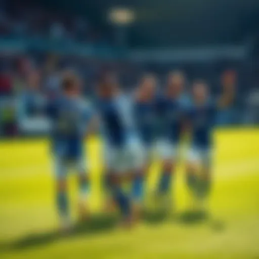 A group of soccer players wearing Dinamo Zagreb jerseys celebrating a victory on the field, with fans cheering in the background.