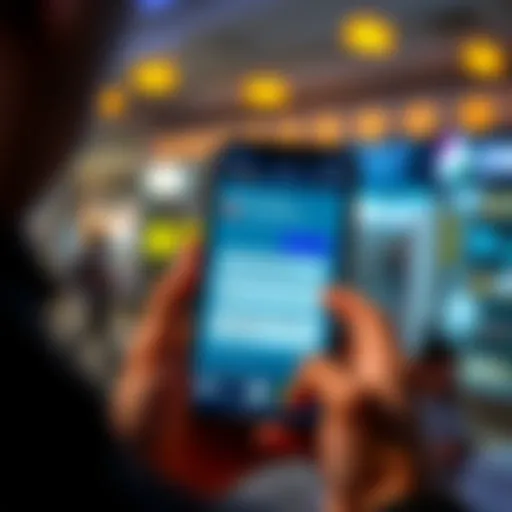 A person holding a smartphone with a chat screen open, showing a message about selling products directly.