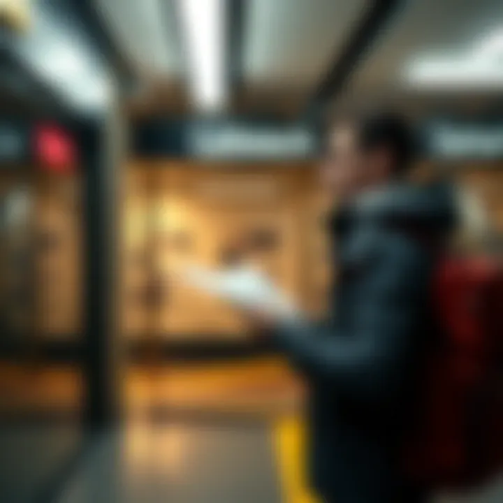 A frustrated person stands next to a subway entrance, looking at the map, expressing disappointment about the long walk to their destination.