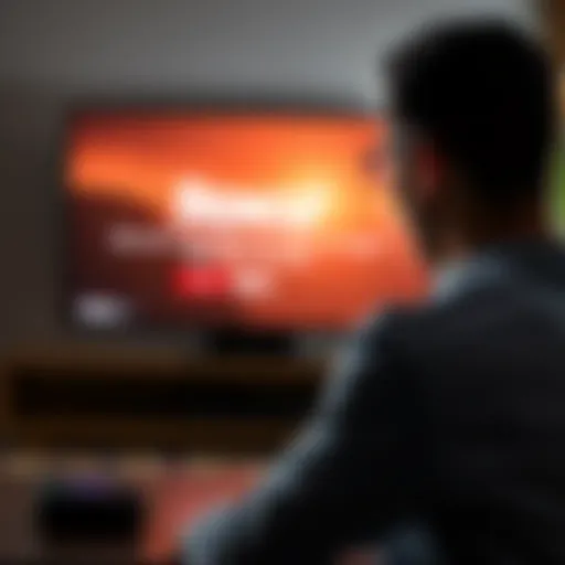 A frustrated person trying to access the Discovery Channel app on a Roku device, showing a blocked screen message, while a browser on another screen shows the app working fine.