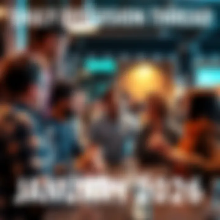 A diverse group of people chatting and sharing ideas in a lively discussion setting