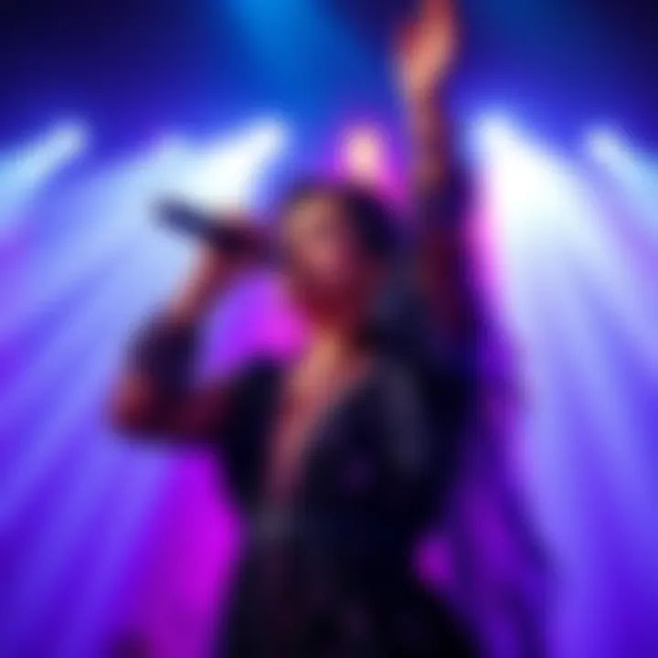 A famous diva performing passionately on stage, captivating the audience with her voice and presence.