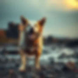 A resilient dog standing strong in a difficult environment, showcasing its spirit and determination to survive.