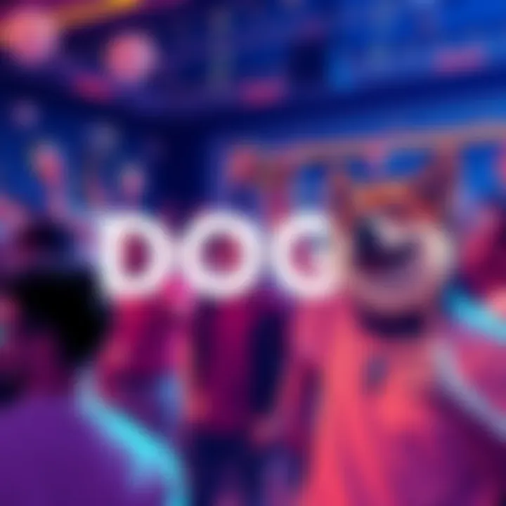 A vibrant gathering of DOGE enthusiasts sharing laughter and memes, showcasing the strong community spirit around the cryptocurrency.