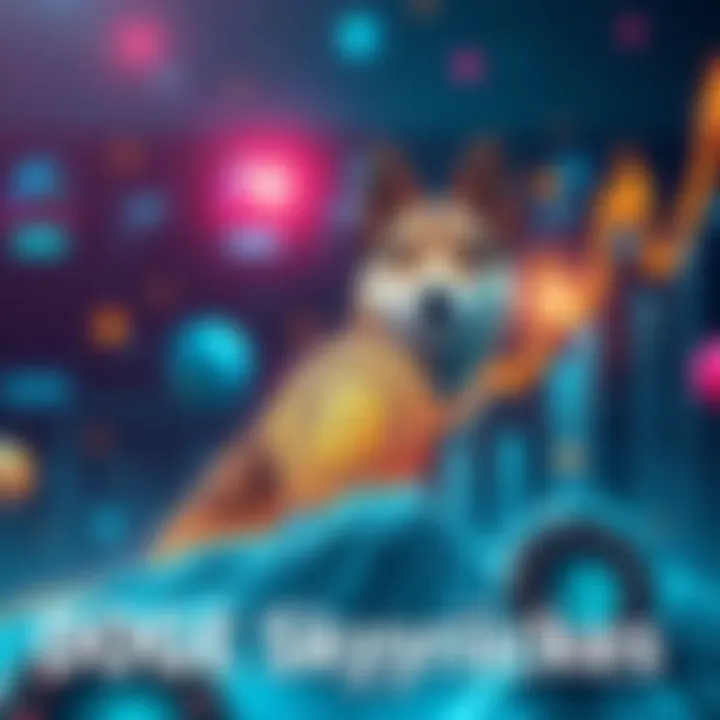 A graphic showing the upward trend in DOGE supply and value, with a digital representation of the DOGE coin and charts.