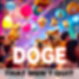 A vibrant gathering of people enjoying Doge-themed activities, surrounded by Doge memes and decorations, showcasing the love for the Doge meme.
