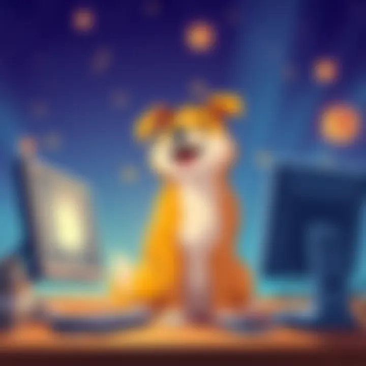 DogeBox Guide for Beginners A beginner-friendly guide to DogeBox with illustrations of a dog and a computer, showcasing app creation.