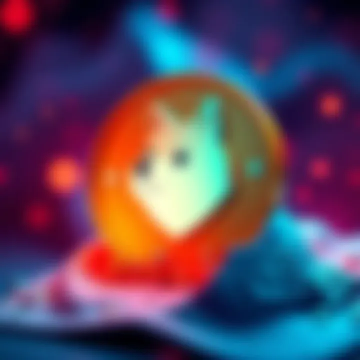 Dogecoin Supporting Charity Dogecoin symbol with a heart and community icons, representing charity and community engagement.