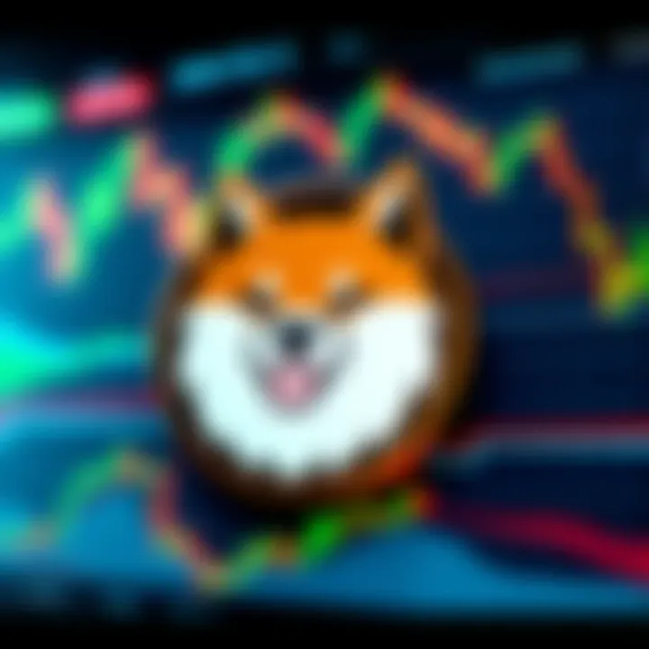 A visual of the Dogecoin logo alongside trading charts showing price trends and trading volume.