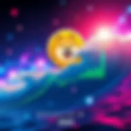 A visual representation of Dogecoin's rise in 2025, featuring the Dogecoin logo and a chart showing increasing values, with a vibrant background that symbolizes excitement in the crypto market.