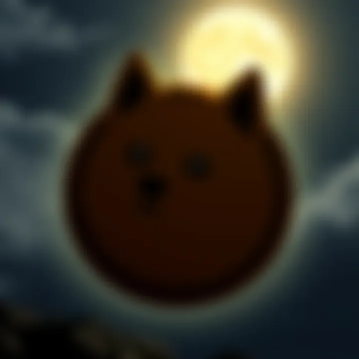 A bright Dogecoin logo in front of a moonlit sky, symbolizing hope for its future growth.