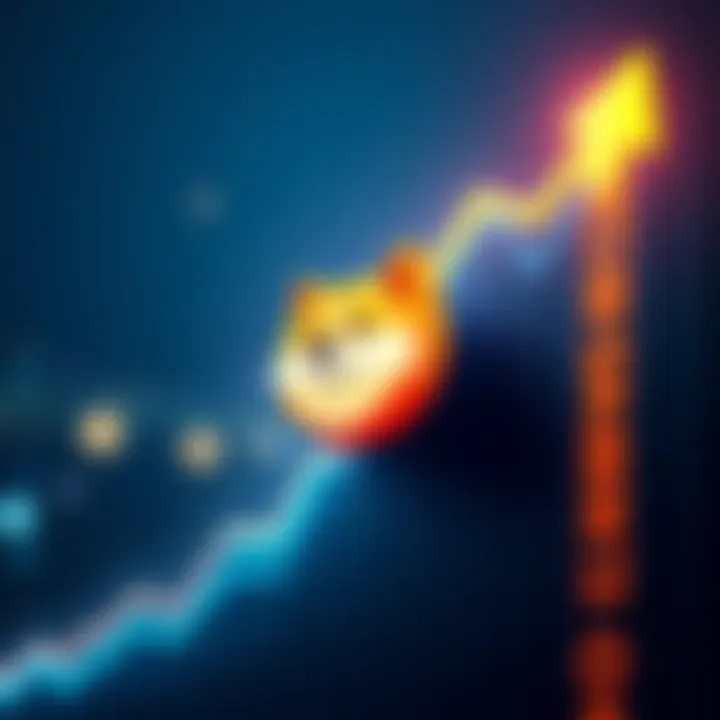 The Dogecoin logo with a chart showing an upward trend, symbolizing growth and excitement in the cryptocurrency market as it approaches $1.