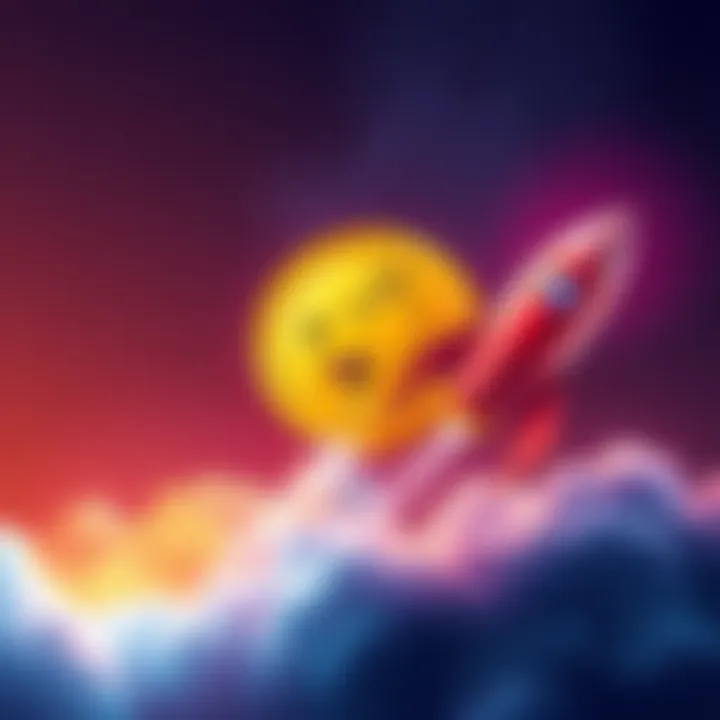 Doge coin symbol soaring with a rocket, representing its rise in the altcoin market