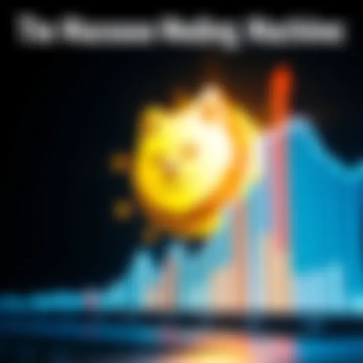 A graphic showing the Dogecoin symbol alongside a rising cryptocurrency chart, representing the growth of the Doge machine in crypto.