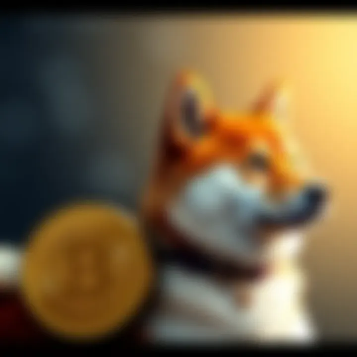 A Shiba Inu dog beside the Dogecoin symbol, representing the popularity of Dogecoin as a cryptocurrency.